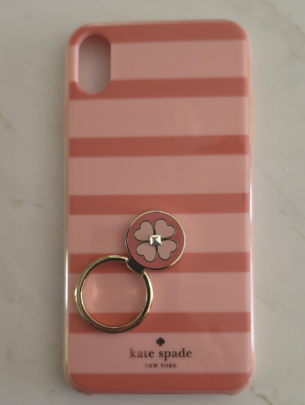 kate spade Pink Striped Phone Case with Gold Ring Holder